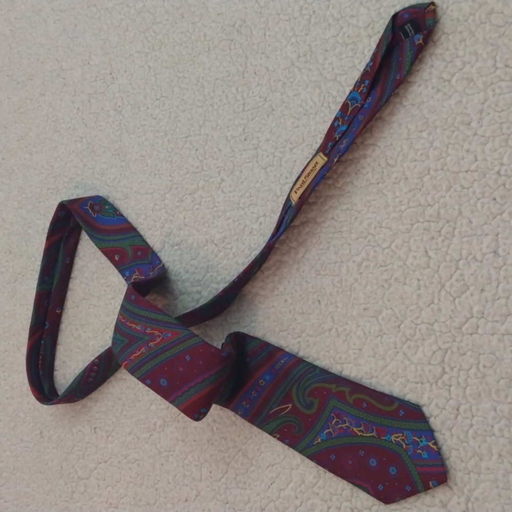 Paul Stuart Silk Tie (Burgundy/Green/Blue) - Made in England - Picture 4 of 11